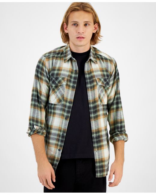 Sun + Stone Harry Regular-Fit Plaid Button-Down Flannel Shirt Created for