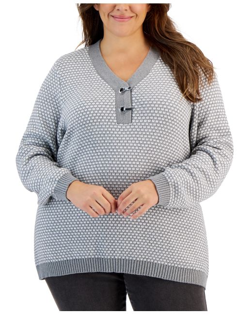 Karen Scott Plus Cotton Textured Toggle Henley Sweater Created for