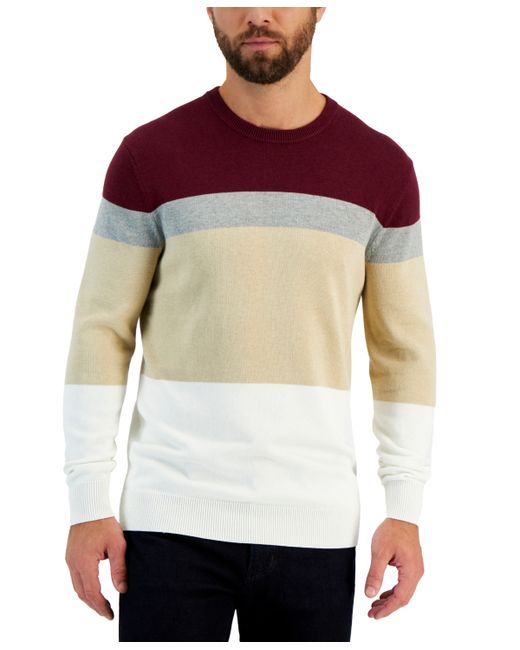 Club Room Elevated Marled Colorblocked Long Sleeve Crewneck Sweater Created for