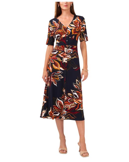 Msk Printed Button-Front Midi Dress