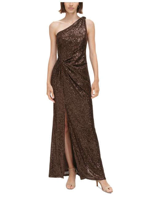 Eliza J Sequined One-Shoulder Side-Twist Gown