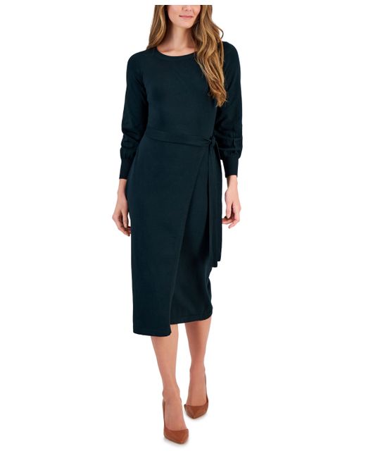 Taylor Belted Puff-Sleeve Sweater Dress