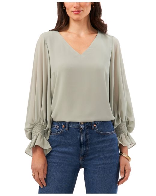 Vince Camuto Solid V-Neck Blouson-Sleeve Top