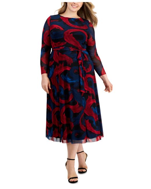 AK Anne Klein Tie-Waist Printed Midi Dress