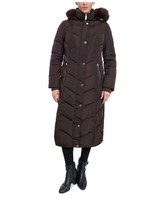 Michael Kors Michael Faux-Fur-Trim Hooded Maxi Puffer Coat