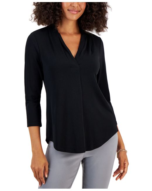 Jm Collection Solid V-Neck Pleat Top Created for