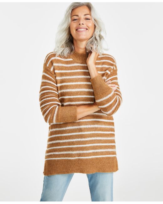 Style & Co Petite Striped Crewneck Long-Sleeve Sweater Created for