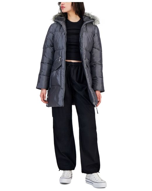 Maralyn & Me Juniors Shine Faux-Fur-Trim Hooded Puffer Coat