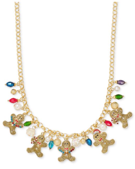 Holiday Lane Gold-Tone Mixed Stone Glitter Gingerbread Statement Necklace 18 3 extender Created for