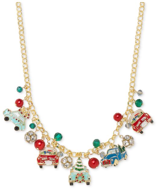 Holiday Lane Gold-Tone Mixed Stone Holiday Car Charm Statement Necklace 18 3 extender Created for