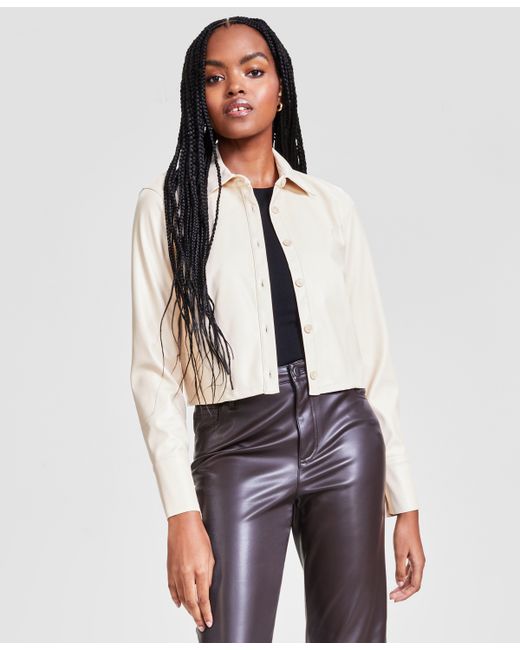 Bar III Cropped Faux-Leather Jacket Created for