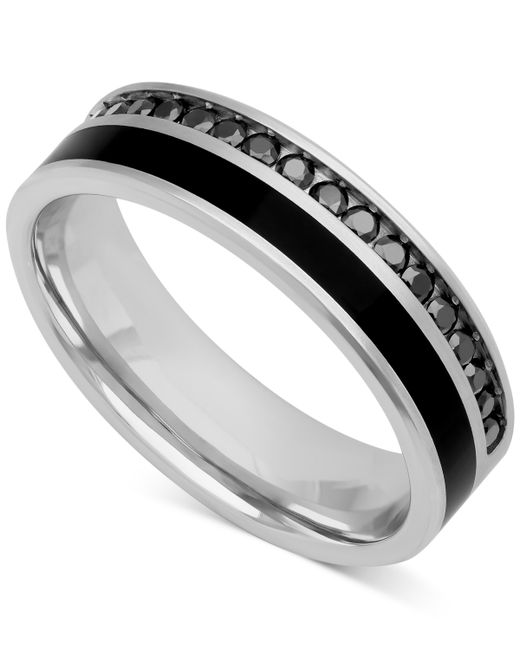 Macy's Lab-Created White Sapphire 3/4 ct. t.w. Ceramic Stripe Band in 18k Gold-Plated Sterling Also Black