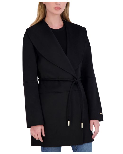 T Tahari Doubled-Faced Rope Belted Wrap Coat