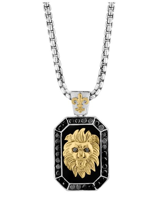 Effy Collection Effy Onyx Black Spinel 1-1/5 ct. t.w. Lion Dog Tag 22 Pendant Necklace in Sterling 14k Gold-Plate