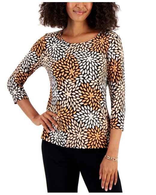 Jm Collection Printed Jacquard Scoop-Neck Top Created for