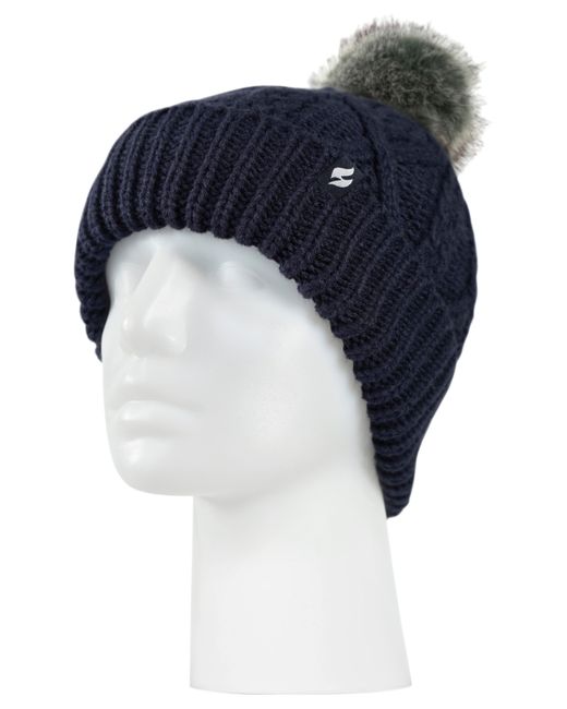 Heat Holders Brina Solid Cable Knit Roll Up Pom-Pom Hat