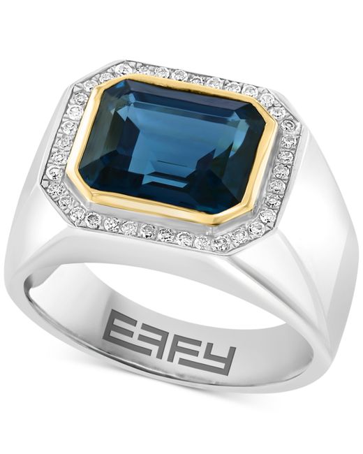Effy Collection Effy London Blue Topaz 6-1 ct. t.w. Diamond 1/5 Halo Ring in Sterling 14k Gold-Plated