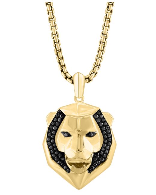 Effy Collection Effy Black Spinel Lion Head 22 Pendant Necklace 1/10 ct. t.w. in 14k Gold-Plated Sterling