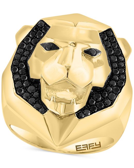 Effy Collection Effy Black Spinel Lion Ring 7/8 ct. t.w. in 14k Gold-Plated Sterling