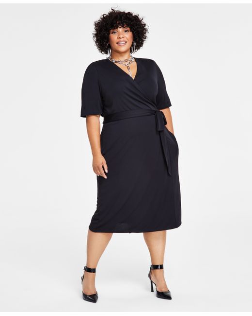 I.N.C. International Concepts Plus Elbow-Sleeve Wrap Dress Created for