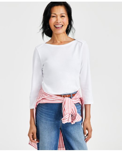 Style & Co Pima Cotton 3/4-Sleeve Boat-Neck Top Created for