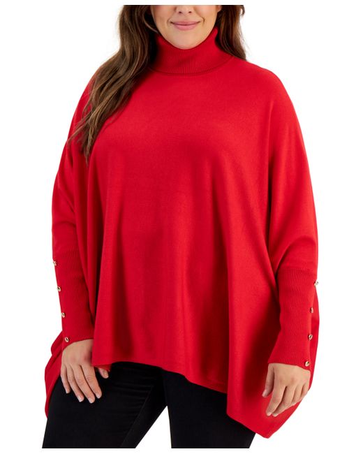 Jm Collection Plus Solid Turtleneck Poncho Sweater Created for