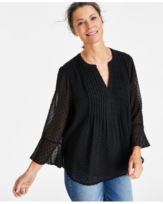 Style & Co Textured Pintuck Ruffle Sleeve Top Created for
