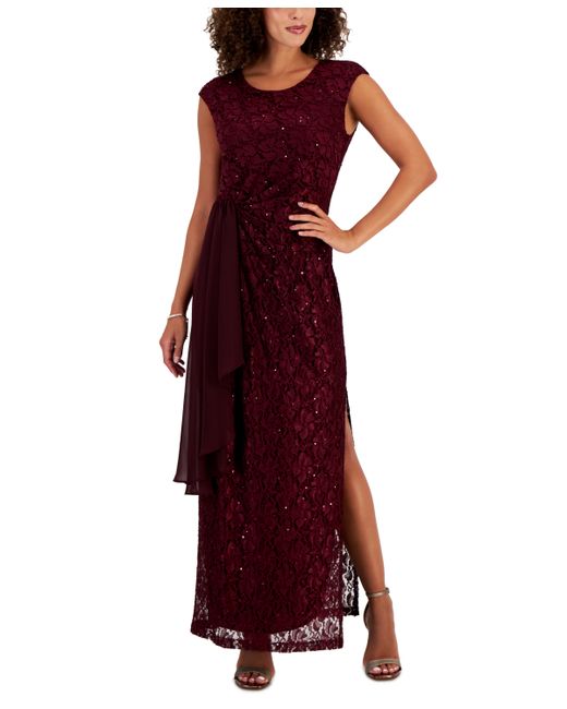 Connected Side-Draped Lace Maxi Dress