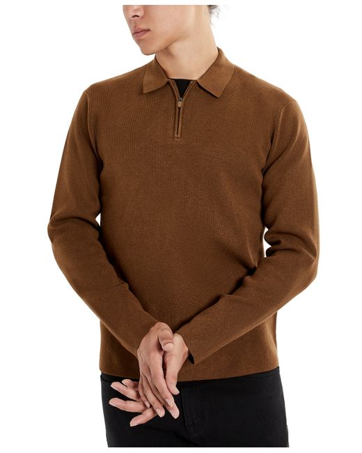 Kenneth Cole Slim-Fit Zip-Placket Long Sleeve Polo Sweater