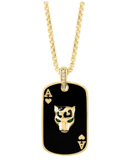 Effy Collection Effy Emerald Accent Diamond 1/6 ct. t.w. Black Enamel Panther Playing Card 22 Pendant Necklace in 14k Gold