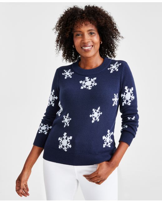 Style & Co Petite Charming Snowflakes Long-Sleeve Sweater Created for