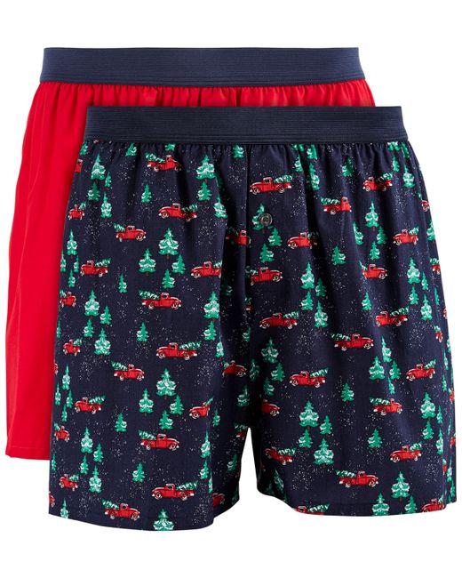Club Room 2-pk. Xmas Truck Solid Boxer Shorts Created for