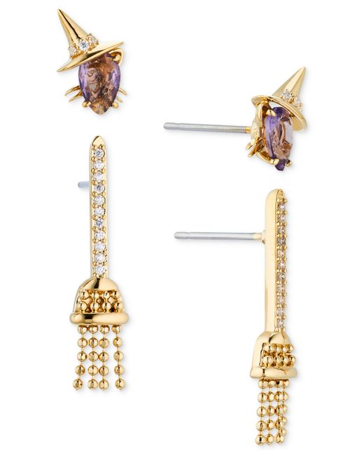 Ava Nadri 18k Plated 2-Pc. Set Mixed Stone Witch Cat Broomstick Earrings