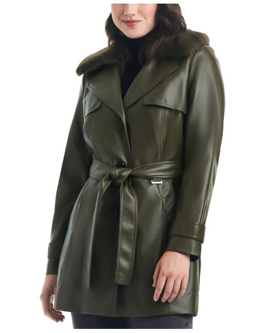 Vince Camuto Faux-Leather Belted Trench Coat