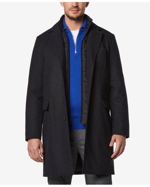 Marc New York Sheffield Melton Wool Slim Overcoat with Interior Bib