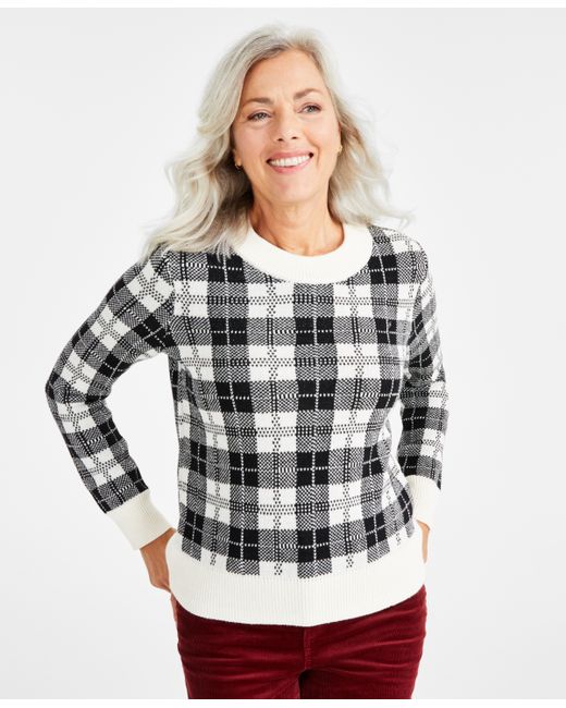 Style & Co Petite Plaid Whimsy Long-Sleeve Sweater Created for