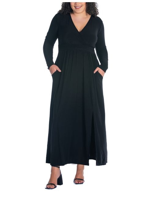 24seven Comfort Apparel Plus Long Sleeve V-neck Maxi Dress