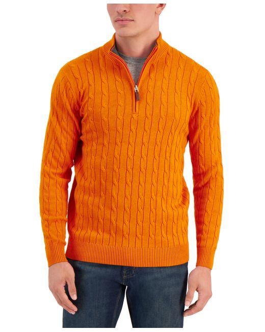 Club Room Cable Knit Quarter-Zip Cotton Sweater Created for