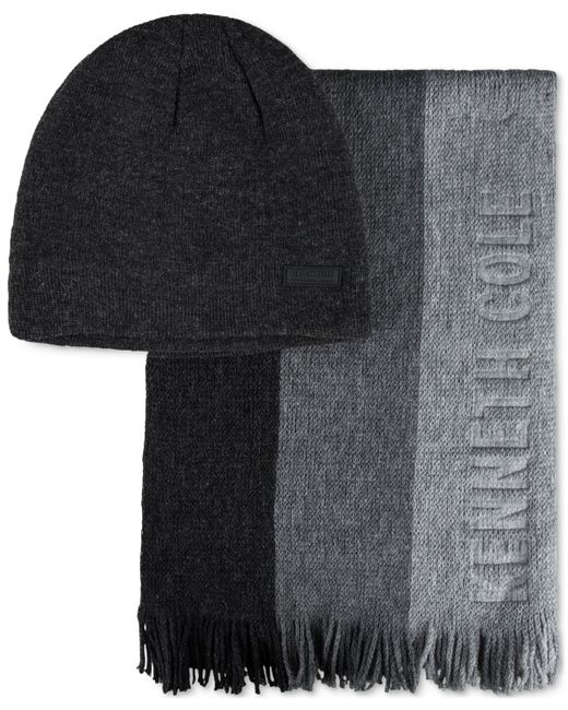 Kenneth Cole REACTION 2-Pc. Colorblocked Stripe Scarf Fleece-Lined Beanie Set