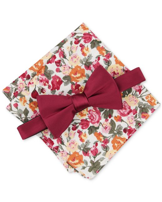 Bar III Logan Solid Bow Tie Floral Pocket Square Set Created for