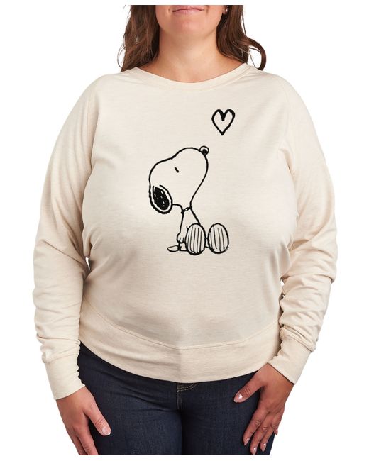 Hybrid Apparel Air Waves Trendy Plus Snoopy Long Sleeve Graphic Pullover Top Khaki