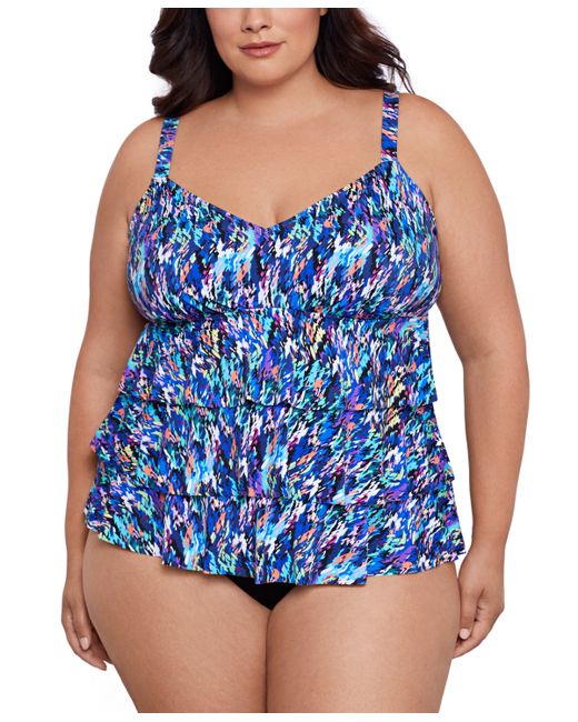 Swim Solutions Plus Printed Tiered Fauxkini One-Piece Swimsuit
