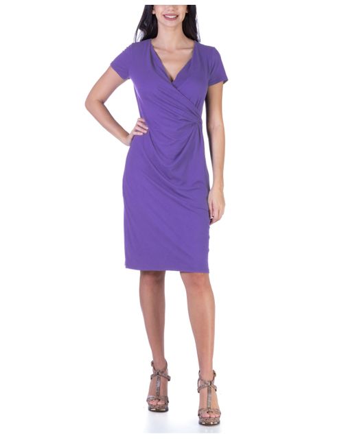 24seven Comfort Apparel Faux Wrap over Dress with Cap Sleeves