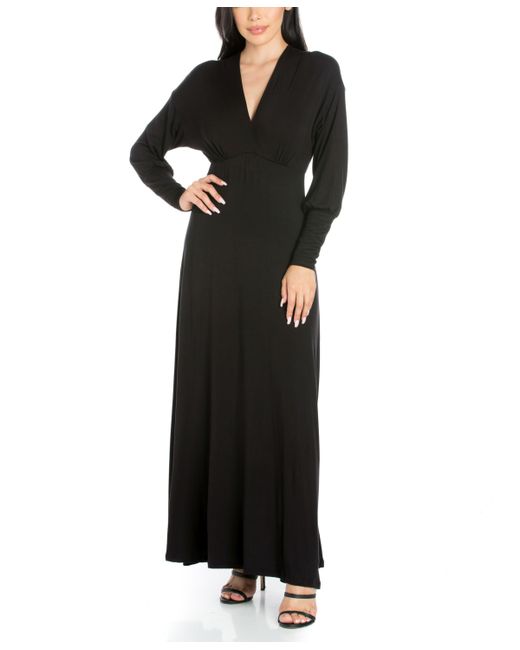 24seven Comfort Apparel V-Neck Long Sleeve Maxi Dress