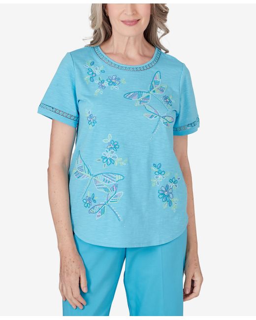 Alfred Dunner Summer Breeze Dragonfly Embroidery Top