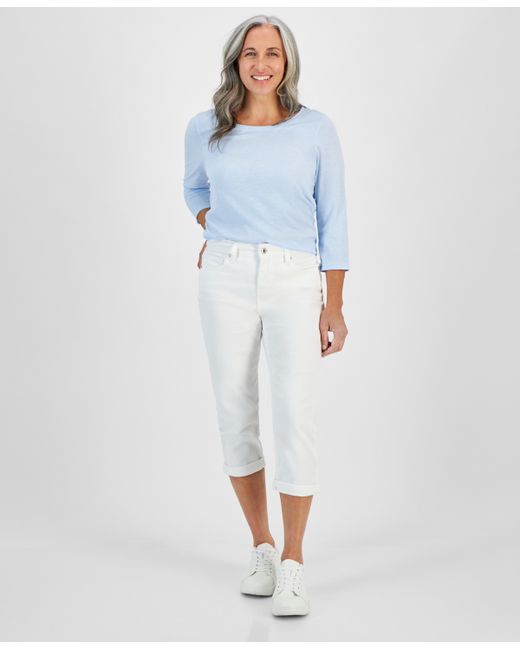 Style & Co Petite Curvy-Fit Mid Rise Cuffed Capri Jeans Created for