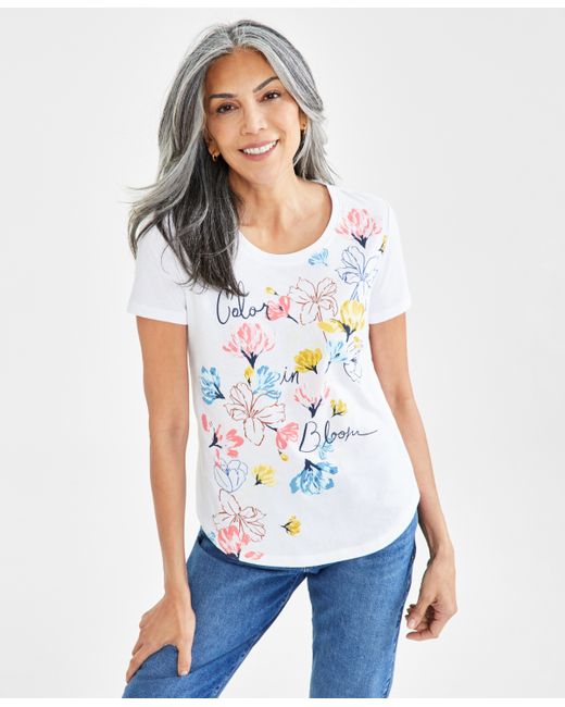 Style & Co Petite Bloom Flower Graphic T-Shirt Created for