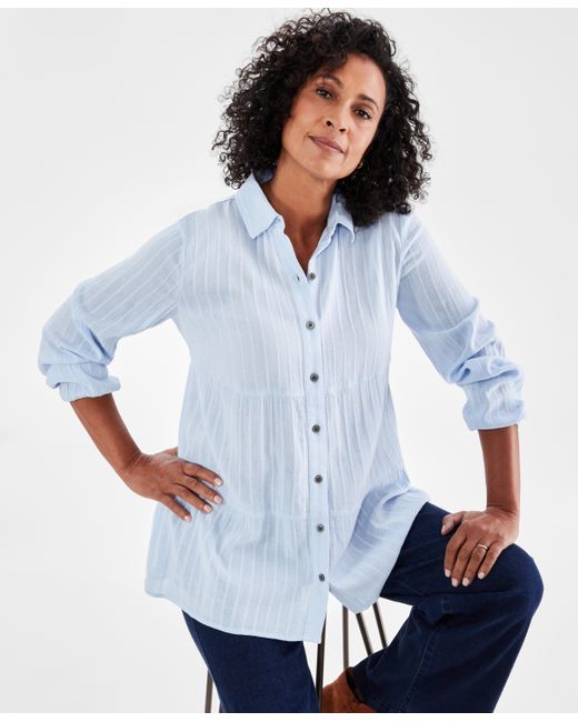 Style & Co Petite Tiered Button-Front Long-Sleeve Shirt Created for