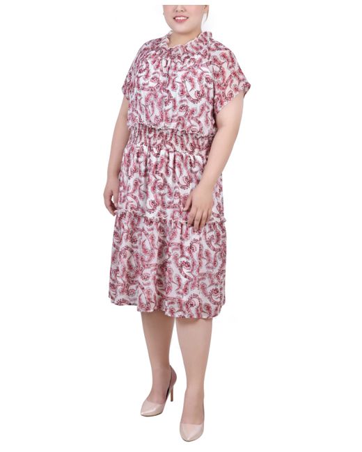 Ny Collection Plus Short Sleeve Smocked Waist Dress