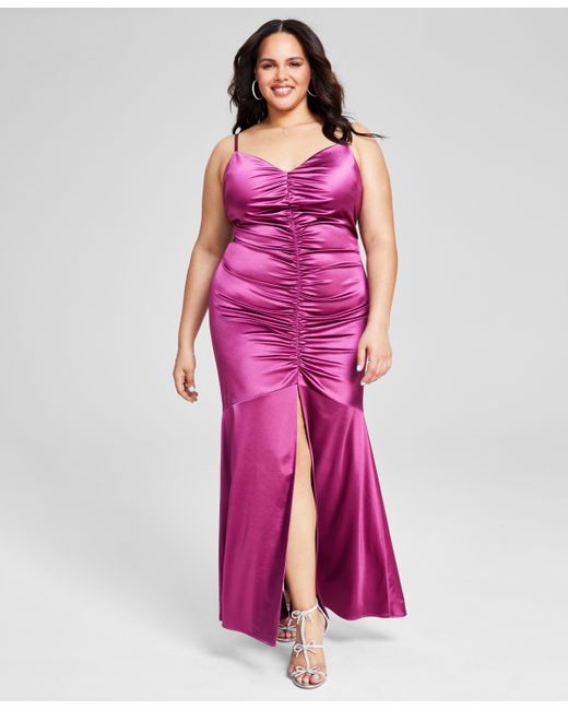 Bcx Trendy Plus Ruched Satin Gown Created for